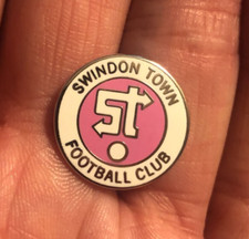 RARE SWINDON TOWN PINK-WHITE ST ROUND CREST  ENAMEL PIN BADGE