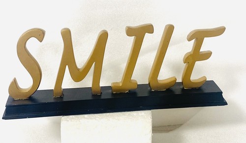 SMILE Letter CutOut Standing Tabletop Sign Block Letters Wood Decor 12.5” X 4.5”