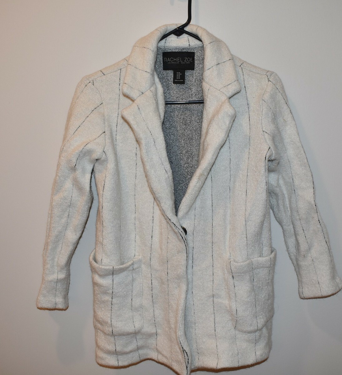 Rachel Zoe Oversized Wool Striped Ivory Snap On Blazer Coat