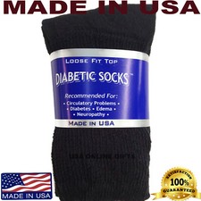 Creswell 3 Pairs Circulatory Health Diabetic Crew Socks Black 10-13 Made In USA