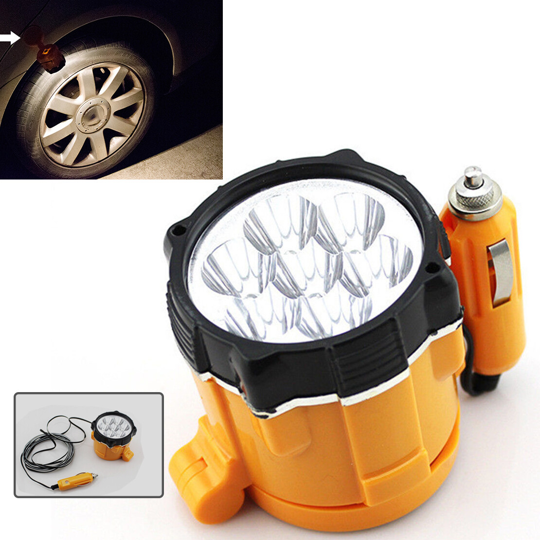 12v 7 Led Magnetic Emergency Spot Lamp Working Torch Light