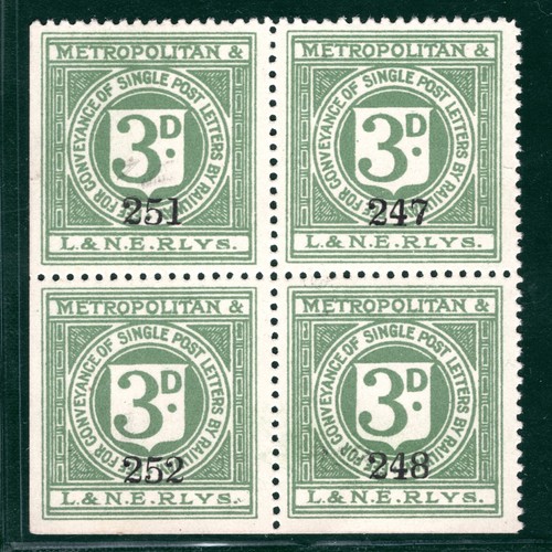 GB METROPOLITAN &LNER RAILWAY Letter Stamp 3d Green (c1928) BLOCK Mint RSB137 - Picture 4 of 6