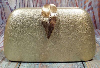 Gold Hard Hand Clutch with Gold tone Leaf- New without tags