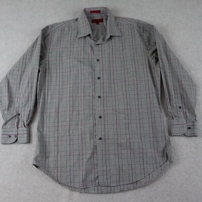 Bergamo New York Shirt Mens Large 16-16.5 32/33 Fitted Button Plaid Long Sleeve