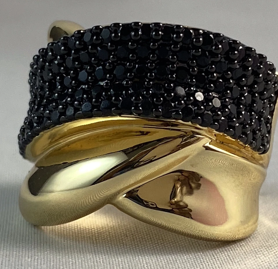 Anillo BELLEZZA Banda Giratoria Ancha Espinela Negra Oro Amarillo 14K ~ 7 Foto 2 de 4