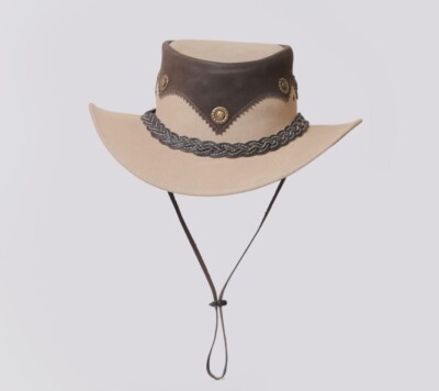 Herren Cowboy Creme Wildleder Leder Western Hut Australischer Stil Camping Re...