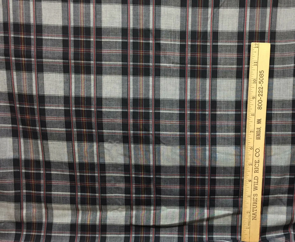 Fabric Plaid Tartan Check Black Gray Cotton Blend 144" Lightweight Flannel Like - Image 2 of 2