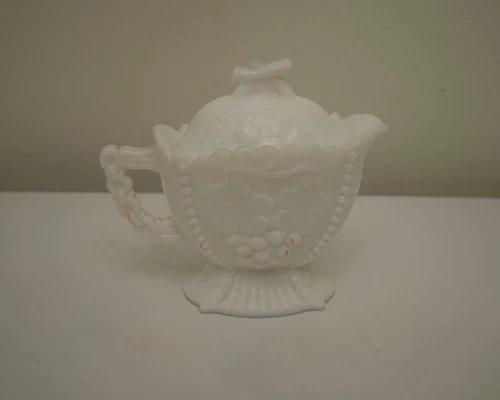 Vintage Westmoreland White Milk Glass Cherries and Grapes Creamer With Lid