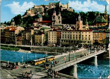 Salzburg Austria Staatsbrücke Bridge and Fortress Continental Postcard B761