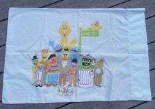 Vintage Sesame Street Double Sided Standard Pillowcase Whole Gang blue RARE