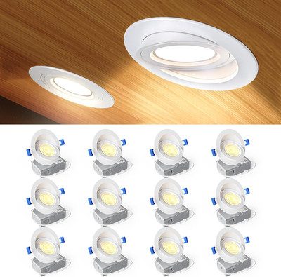 12 Pack 4'' Dimmable LED Gimbal Recessed Lights, 5CCT, 900LM
