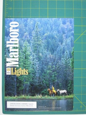 Print Ad Marlboro Lights Cowboy Riding Horses Scenic Forest