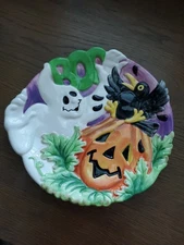 Fitz and Floyd Halloween pumpkin and ghost snack plate