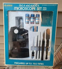 Edu-Science Microscope Set With Light -  750x 450x 100x Power and 24 slide set