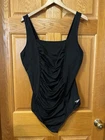 Ai82 Speedo Black One Piece Swimsuit Ruched Sides & Built In Bra Womens 22