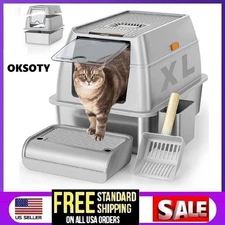 Stainless Steel Cat Litter Box with Lid, XL Extra Large Metal Pan Litter Grey