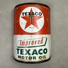 Vintage Rustic Style Texaco Half Oil Can Wall Decor or Free Standing 6"