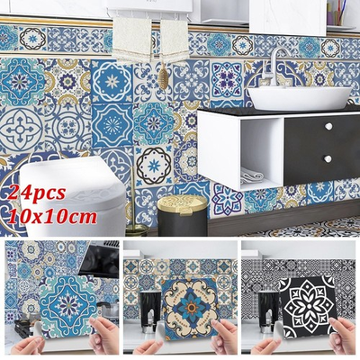 #ad Sale Hot Tile Stickers 24pcs Set DIY Decal PVC Vintage Retro Waterproof AU $21.32