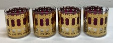 Set of 4 vintage Culver 22KT gold cranberry scroll lowball glasses — barware doesn't get more Mad Men than this.