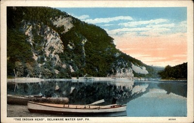 Indian Head rock formation ~ Delaware Water Gap Pennsylvania ~ row boat 1920s