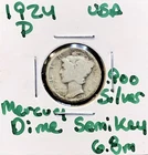 1924 D Mercury Dime - .900 Silver US Coin - Semi Key Date Low Mintage 6.8m