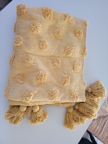 Rachel Zoe Boho Santa Fe Gold Oversized Throw Blanket Tassel Beach Cottage Lake - Afbeelding 1 van 4