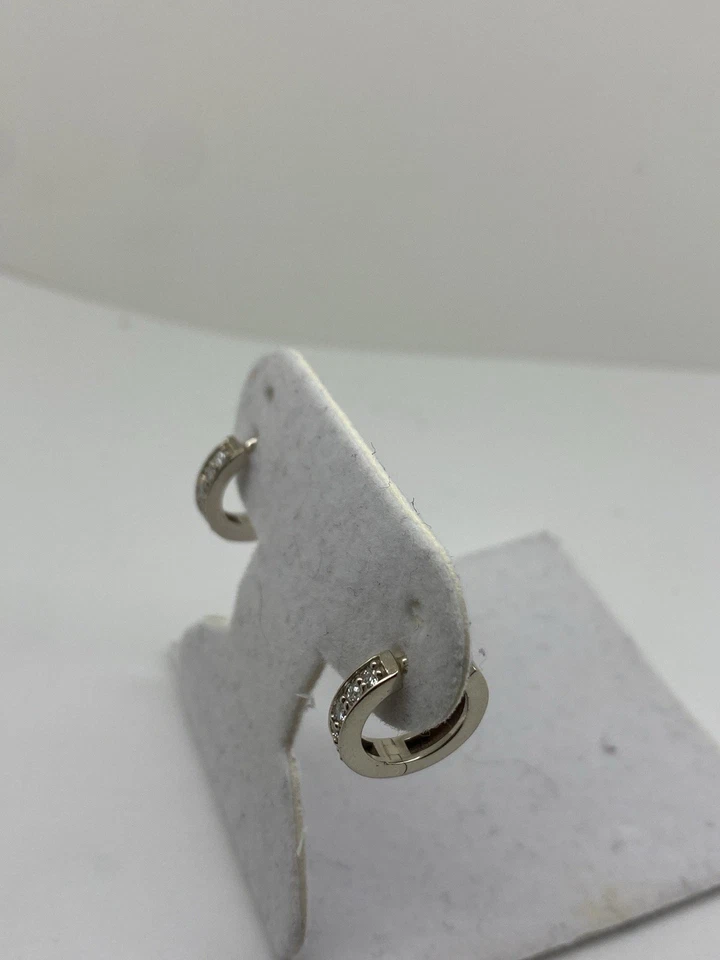 14k solid white gold diamond huggie earrings - Image 3 of 4