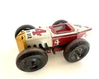 Vintage Small 5" Marx Tin Wind-up #4 Red and White Race Car, No Driver