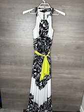 Vince Camuto Women’s Size 4 Halter Jersey Maxi Dress Black White Lime Green Belt