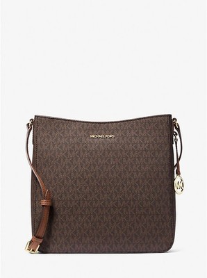 Michael Kors Jet Set Crossbody Messenger Bag Brown MK Logo Gold-Tone Hardware
