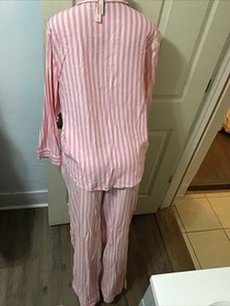 VICTORIA'S SECRET NWT Pajama Set Medium Pink Striped White Silver Metallic