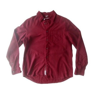 Arket Long Sleeve Shirt Mens Medium Red Cotton Yak Wool Soft Buttoned Collar
