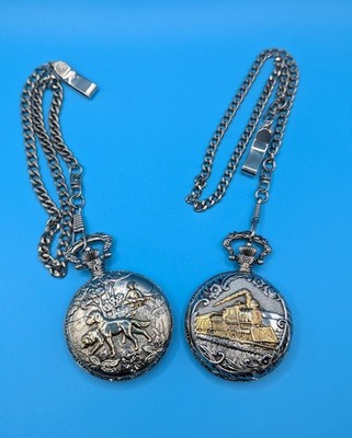 Retro Locomotive Train & Dog Hounds Quartz Pocket Watches