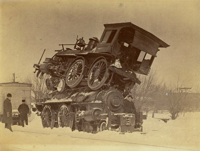 1885 Train Wreck Albumen Photo PIGGYBACK New York Central Railroad Batavia