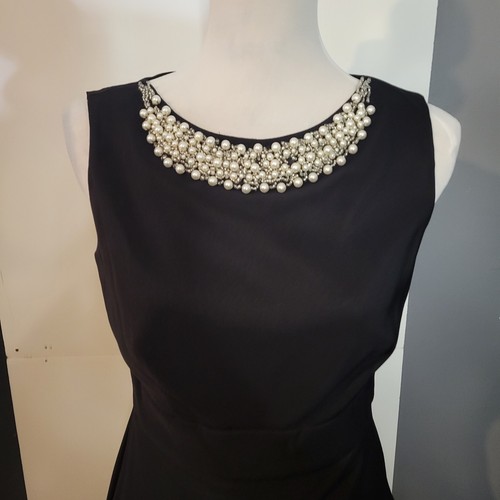 Connected Apparel Black Sleeveless Embellished Neckline Dress Size 6 - Picture 2 of 8