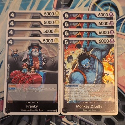 4 x OP10-090 R Franky & R X OP07-081 R Monkey.D.Luffy One Piece Englisch Neuwertig 