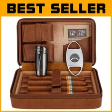 Cedar Wood & Leather Cigar Travel Humidor Set