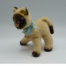 Vintage Steiff Siamy Siamese Cat Mohair Plush Blue Eyes Button Ear Germany