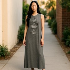 Express Gray Maxi Dress Geometric Print Sleeveless Casual Womens Medium