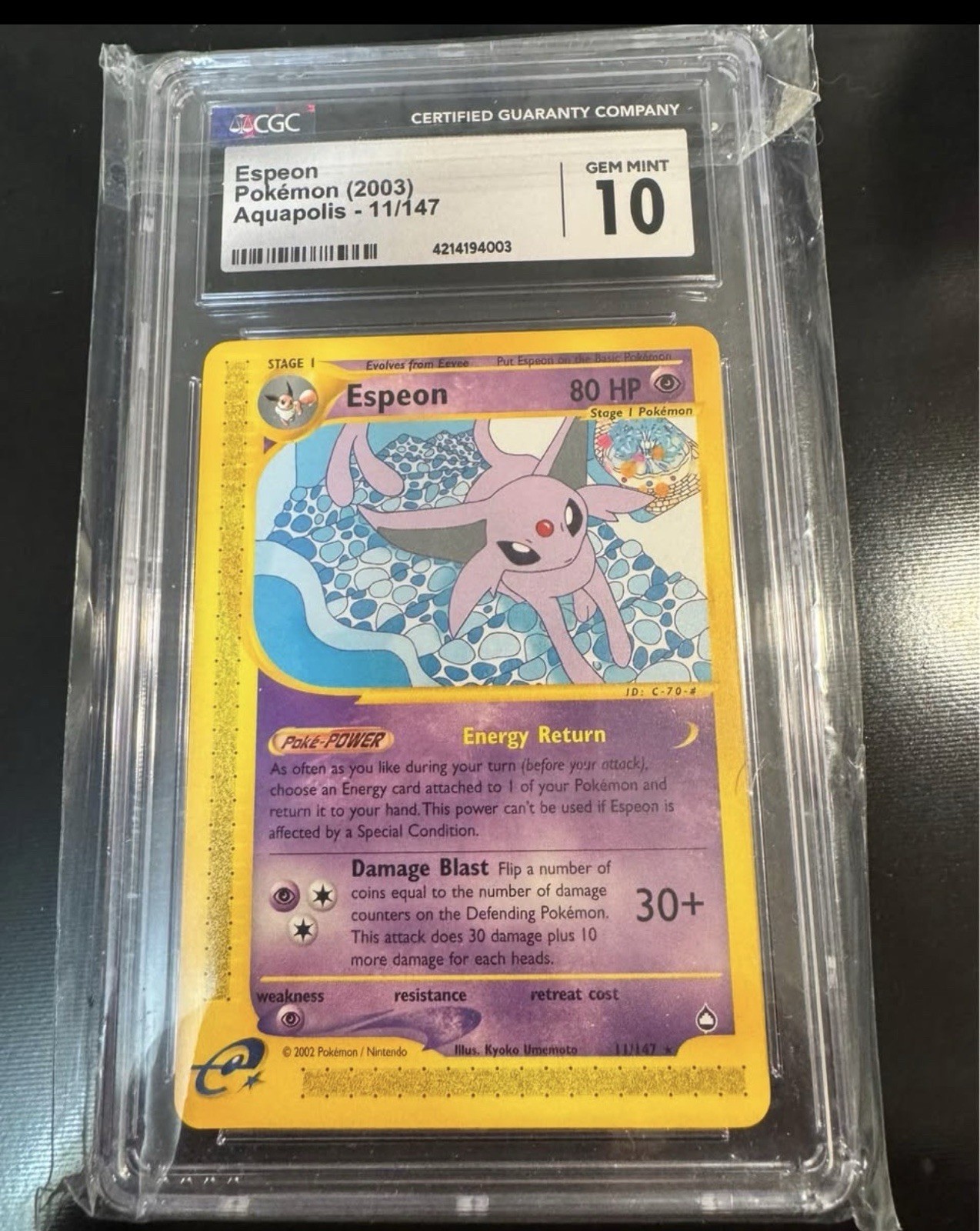 CGC 10 Espeon 11/147 Aquapolis 2003 Pokemon Card