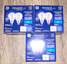Lot 6 Ge Led Light Bulb Reveal 5w 60w Candelabra A15 42412 Warm White 500lu New