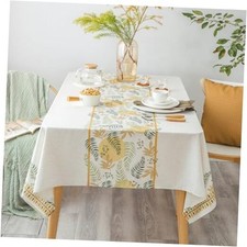 Rustic Tablecloth Classic Forest Green Plant Leaf Printed Linen 55x120 Inches