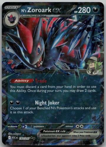 N's Zoroark ex Holo 137/217 Double Rare ME: Ascended Heroes NM Pokemon Card