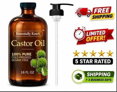 Cold-Pressed Organic Castor Oil in Glass Bottle - 16 Fl Oz - 100% Pure and Natur