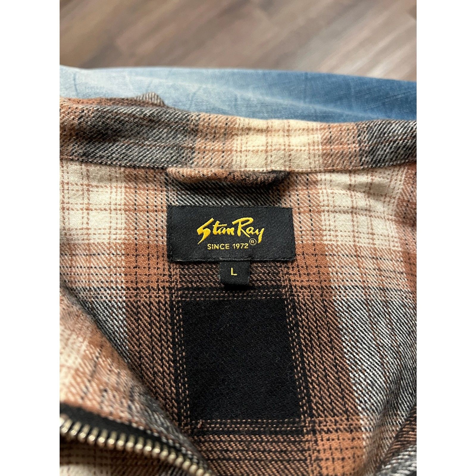 Stan Ray Mens Large Brown Black Plaid Full Zip Cotton Flannel Shirt Jacket - second product detail image
