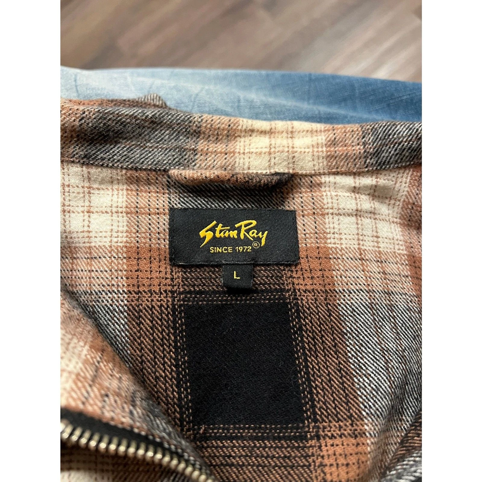 Stan Ray Mens Large Brown Black Plaid Full Zip Cotton Flannel Shirt Jacket image 2