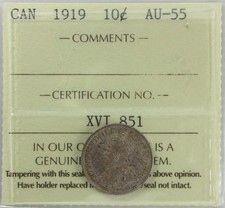 1919 Canada Ten Cent - ICCS AU-55