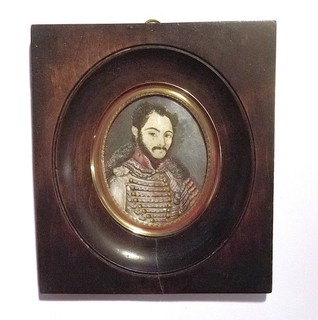 Miniature painting portrait officer hussar cavalry 1st Empire Napoleon 19th century