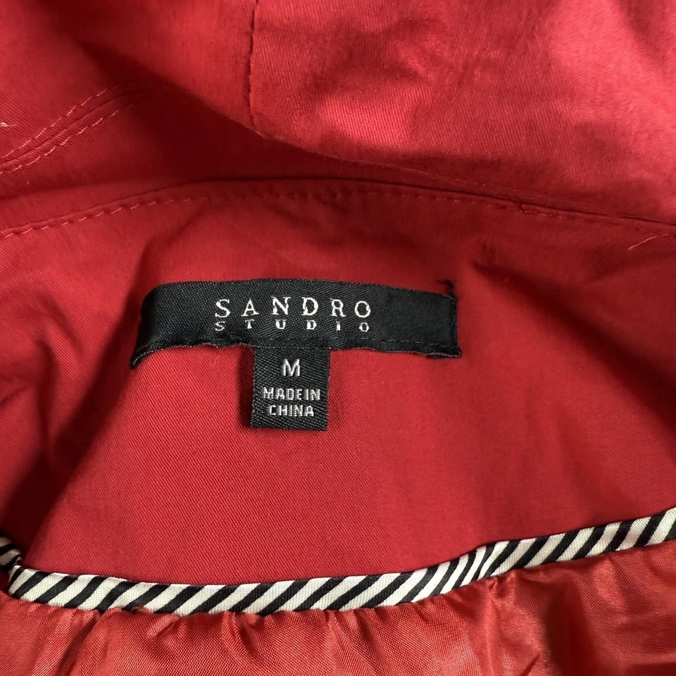 Chaqueta Sandro Studio Mujer Mediana Roja Volantes Corbata Cintura Manga Larga Forrada Blazer Foto 4 de 4