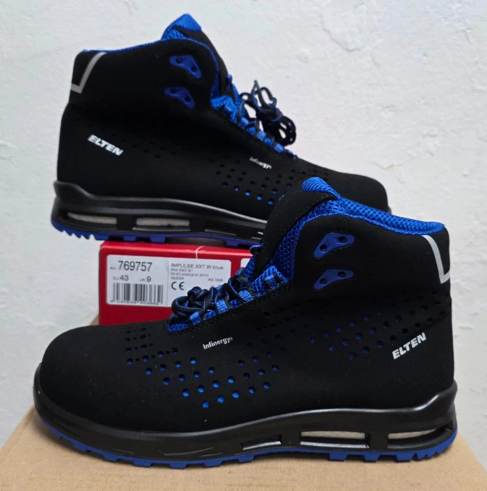 ELTEN Sicherheitsschuhe (Gr. 42-48) hoch 'Impulse blue Mid ESD S1' Arbeitsschuhe